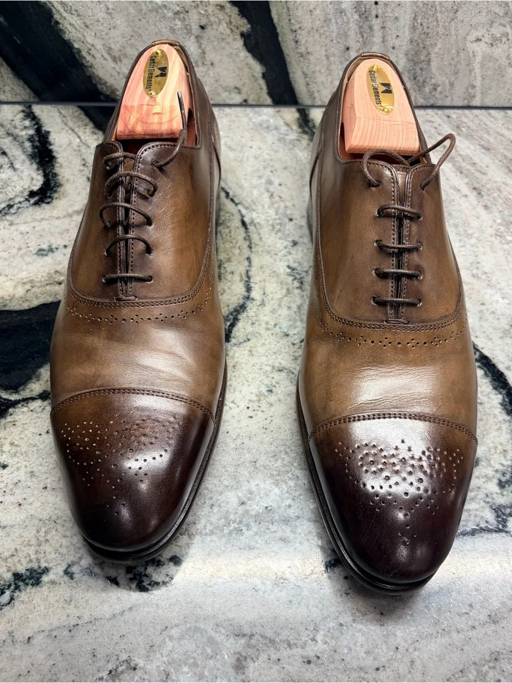 Santoni Fatte a Mano Cap Toe Oxford Shoes 10.5 D US Hand Burnished Made in Italy